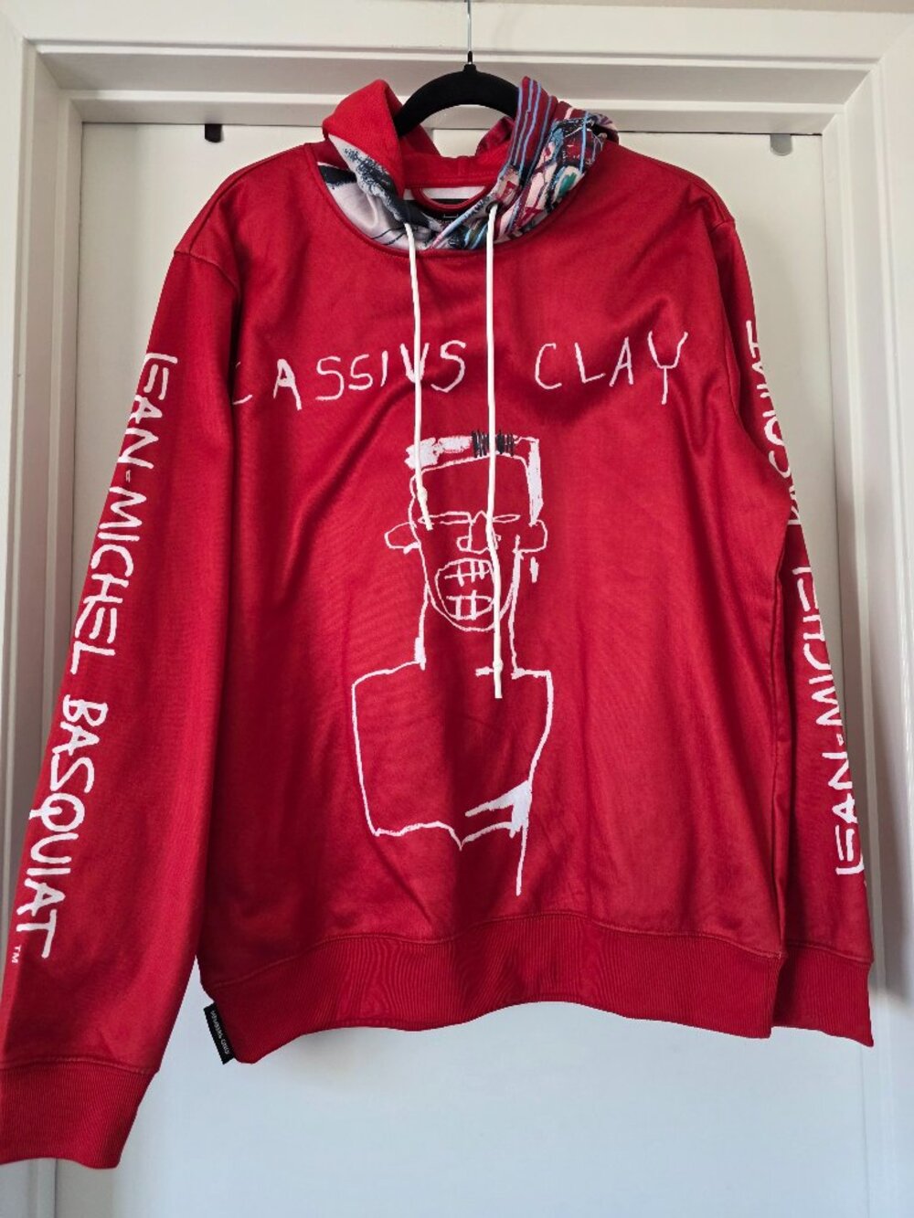 Members Only Jean-Michel Basquiat Hoodie Red Cassius Clay Dinosaur Men's Medium